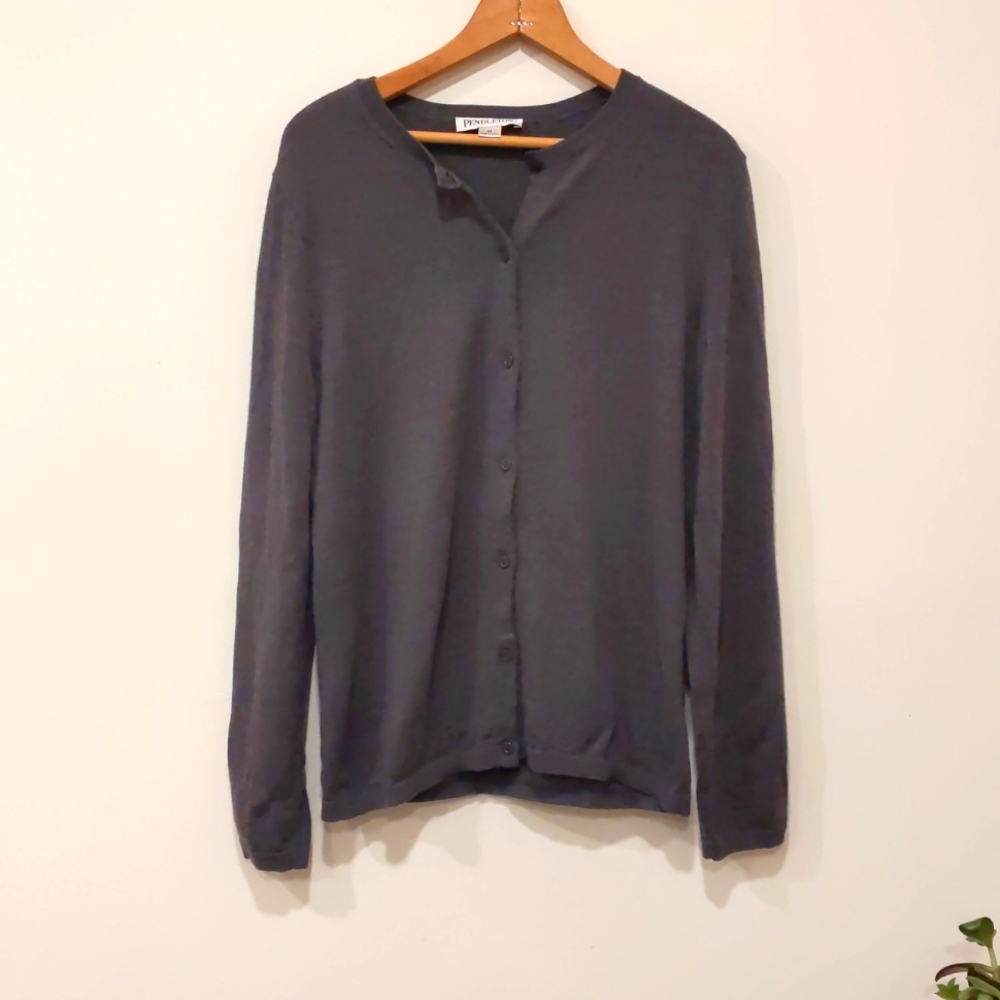 Pendleton 100% Merino Wool Charcoal  Gray Minimalist Cardigan